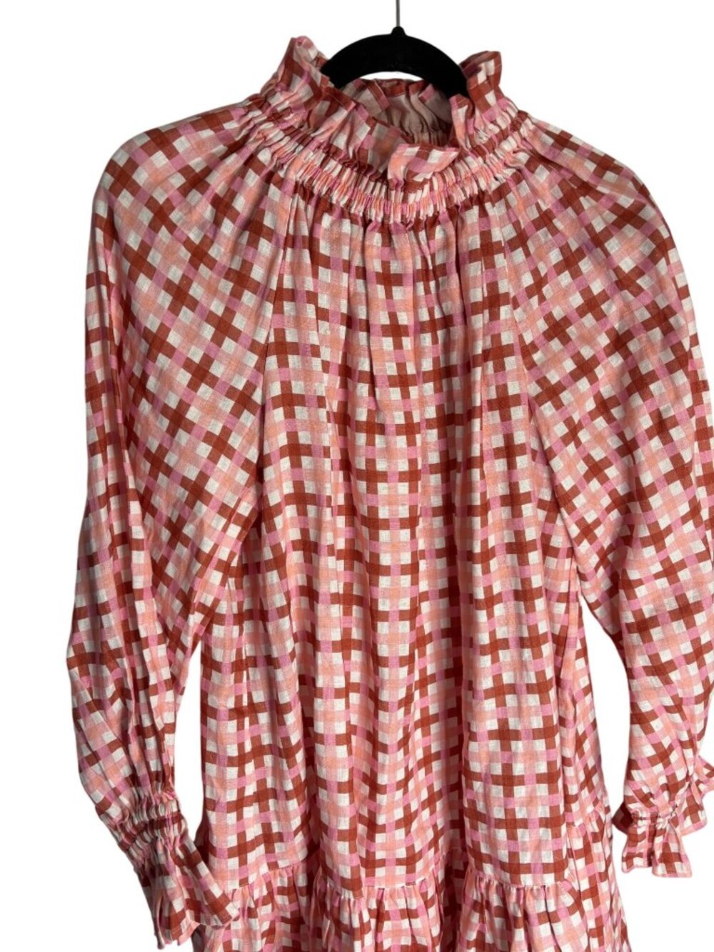 EPHEMERA Garland Smock Mini Dress Grapefruit Gingham-sz US 4 - Picture 8 of 10